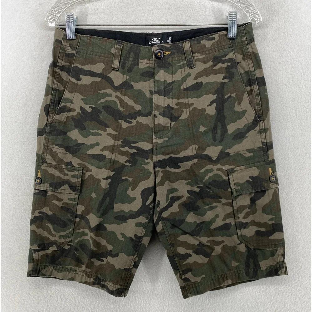 O'NEILL Shorts Mens 29 Relaxed Fit Camo Cargo 10" Ripstop Hiking Cotton Green